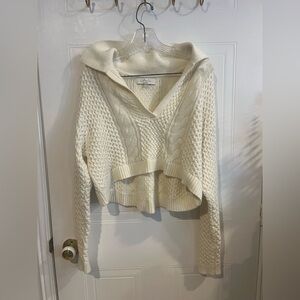 Cozy Cable-Knit Cream Sweater with Shawl Collar from l'academie (revolve)